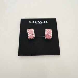 Coach Pink and Silver, Signature Huggie Earrings.